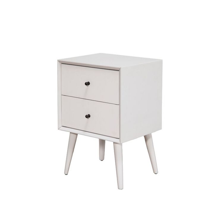 Flynn Mid Century Modern 2 Drawer Nightstand, White