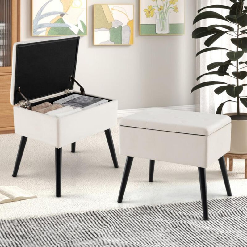 Velvet Storage Ottoman with Solid Wood Legs for Living Room Bedroom