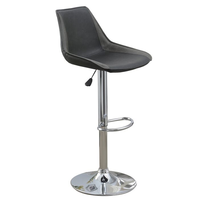Carl 25-29 Inch Vegan Faux Leather Bar Stool, Adjustable Height, Set of 2, Gray Seat-Benzara