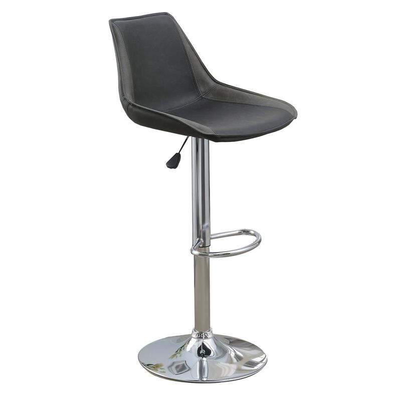 Carl 25-29 Inch Vegan Faux Leather Bar Stool, Adjustable Height, Set of 2, Gray Seat-Benzara