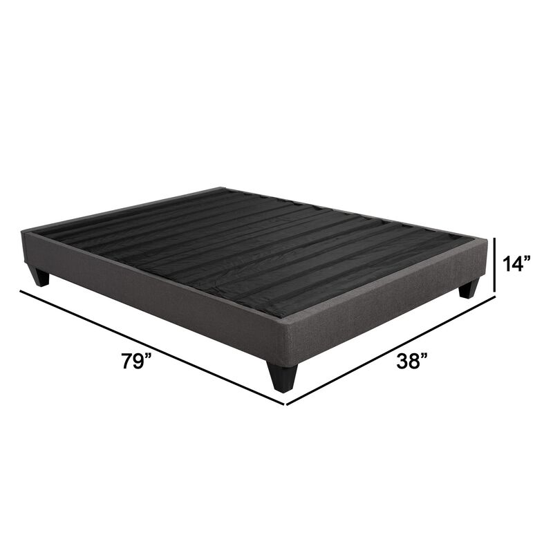 Tamy 13 Inch Twin XL Size Platform Bed Frame, Wood Base, Dark Gray Linen - Benzara