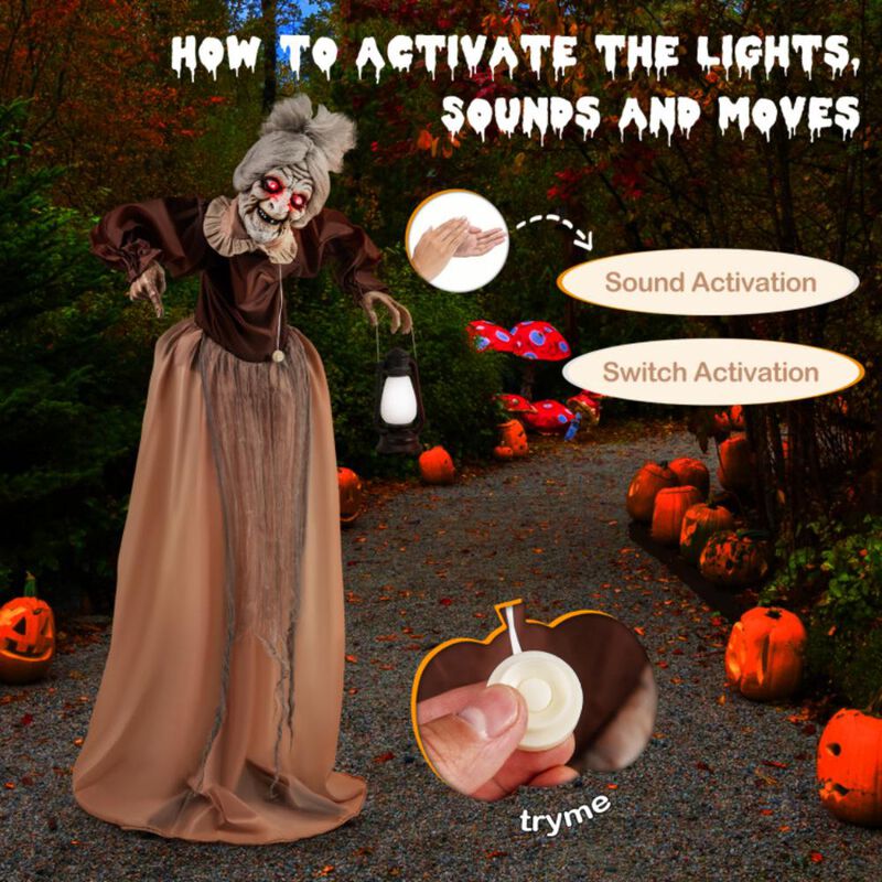 Hivvago Life-Size Halloween Animatronic Moving and Talking Old Lady Hag Prop