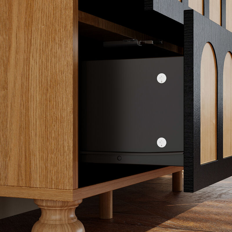 FUFU&GAGA Modern 9-Drawer Storage Cabinet with Arched Panel Design & Solid Wood Legs (59" W x 15.7" D x 31.5" H), Natural Wood