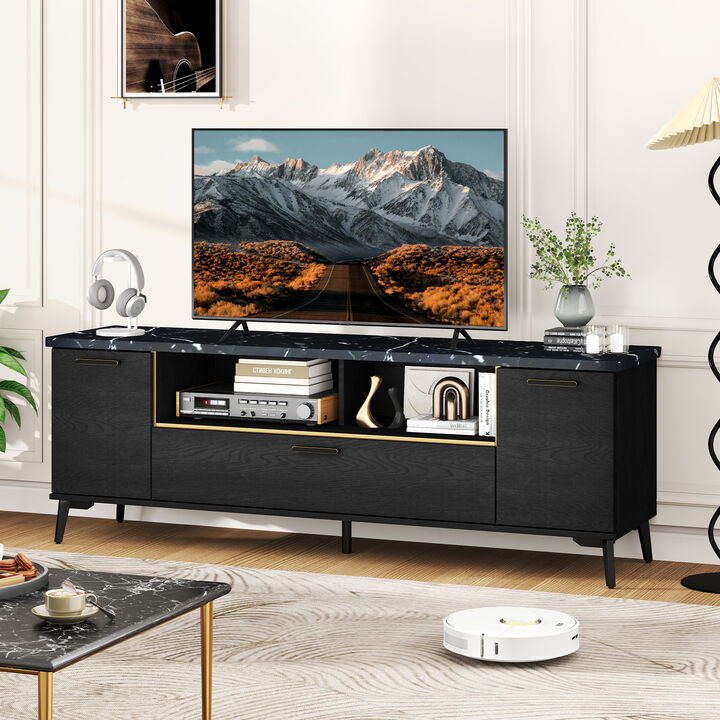 TV Stand with Flip Door Cabinet for TVs with Convenient Storage and Stylish Design
