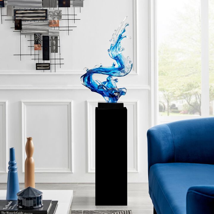 Wave Floor Sculpture Ocean Blue with Black Stand Resin Handmade 57" Tall