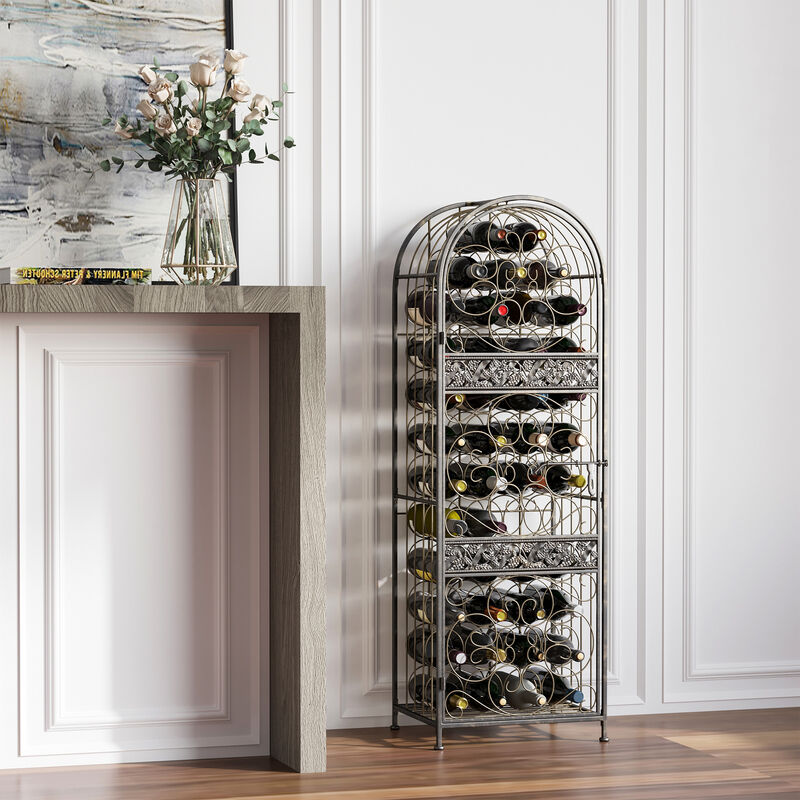 45 Bottle Large Metal Floor Freestanding Locking Wine Rack Jail Renaissance Cage