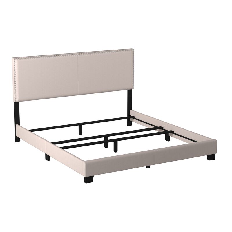 Ivory Upholstered Eastern King Bed-Benzara