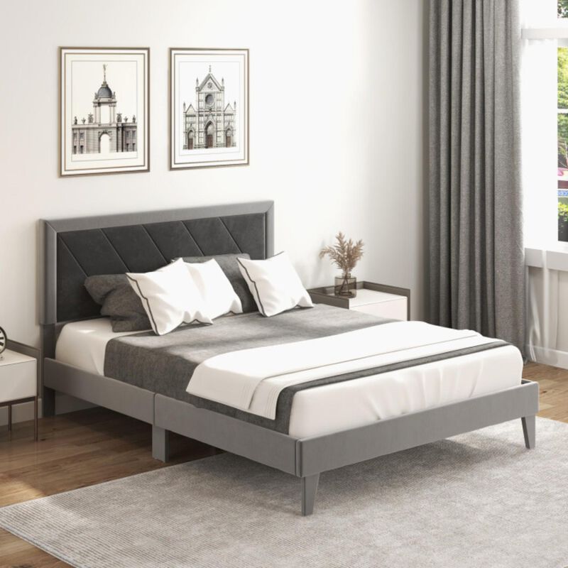 Hivvago Platform Bed with High Headboard and Wooden Slats