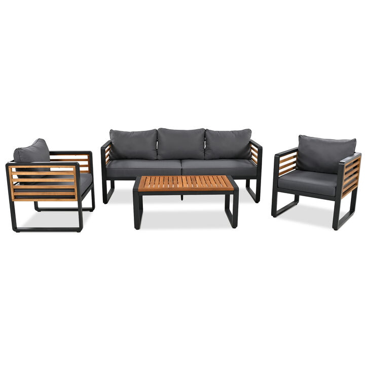 Whisen Outdoor Furniture sofa for 5 Person Conversation Set, Garden Sofa Set With Removable Cushion