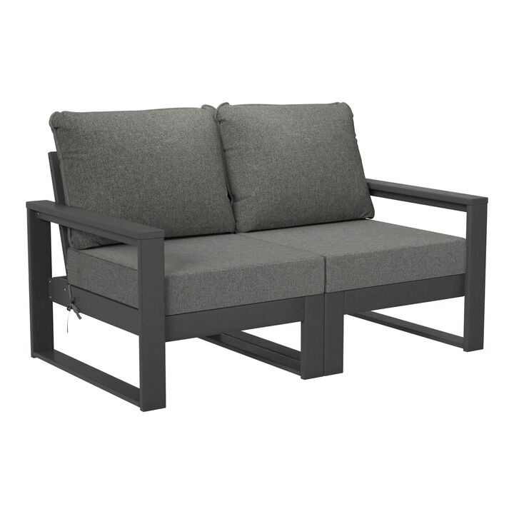 WestinTrends Outdoor HDPE All-Weather Modern Patio Loveseat with Waterproof Cushions
