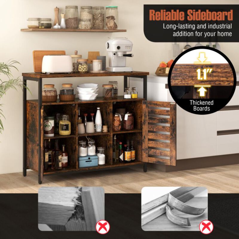 Hivvago Buffet Cabinet Industrial Sideboard Storage Cabinet with Slatted Door and 3 Adjustable Shelves