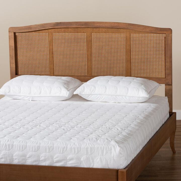 Baxton Studio Ash Wanut Finished Wood and Synthetic Rattan King Size Headboard