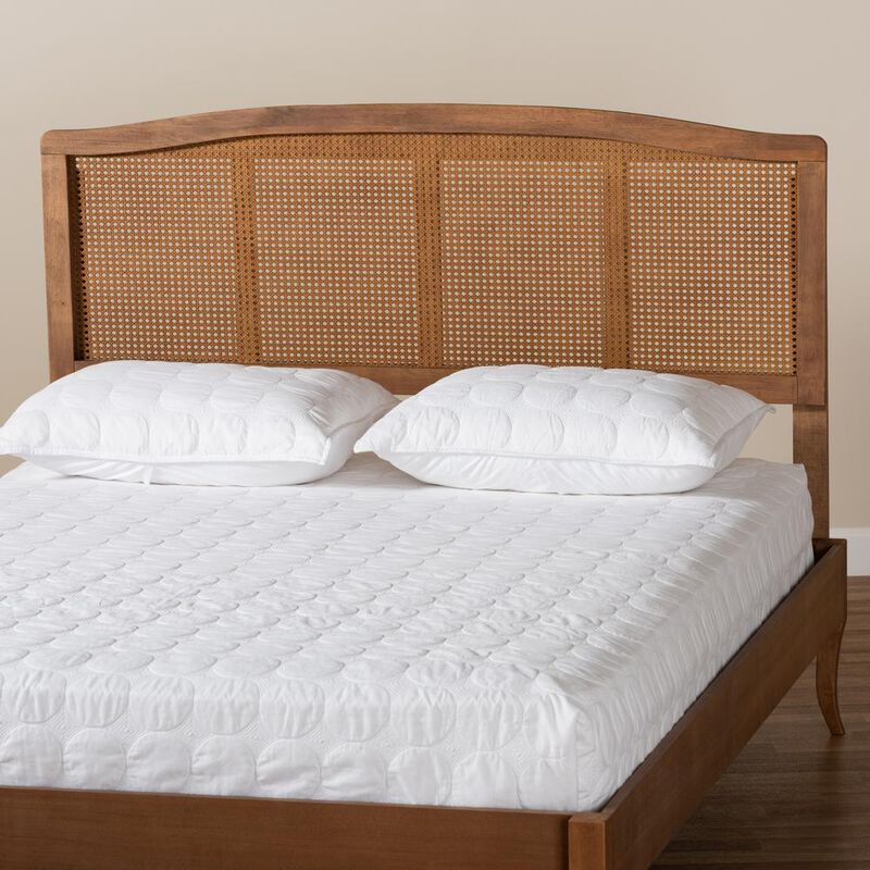 Baxton Studio Ash Wanut Finished Wood and Synthetic Rattan King Size Headboard