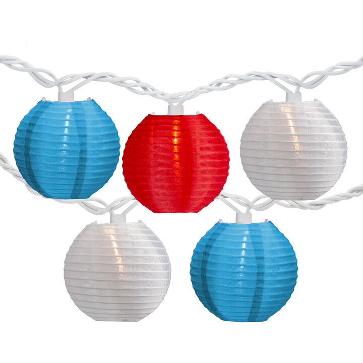Patriotic Paper Lantern Patio Light Set - Red  White and Blue - 8.5' White Wire - 10ct