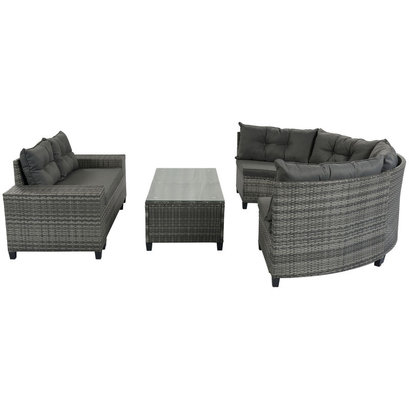 8-Pieces Outdoor Wicker Round Sofa Set, Half-Moon Sectional Sets All Weather, Curved Sofa Set