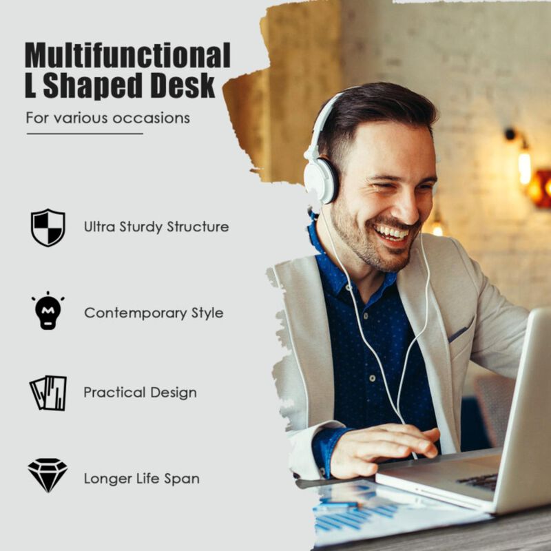 Hivvago 66 Inch L-Shaped Writing Study Workstation Computer Desk with Drawers