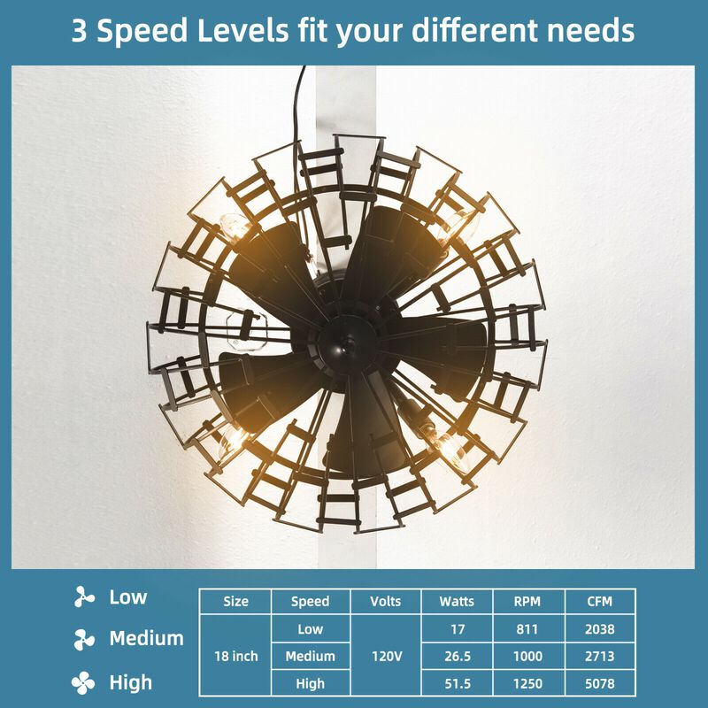 5 Blades Enclosed Ceiling Fan with Light and Remote Control-Black