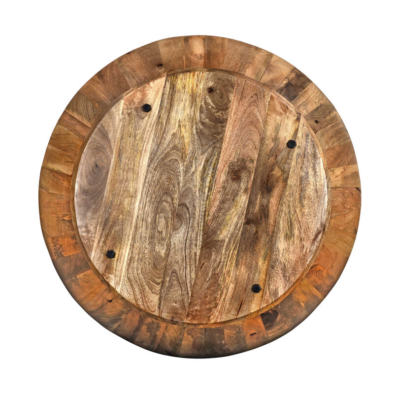 Mango Wood Coffee Table In Round Shape, Dark Brown-Benzara