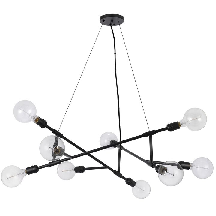 Sena 36 Inch Chandelier, Sputnik Style w Canopy, Charcoal Gray Metal - Benzara