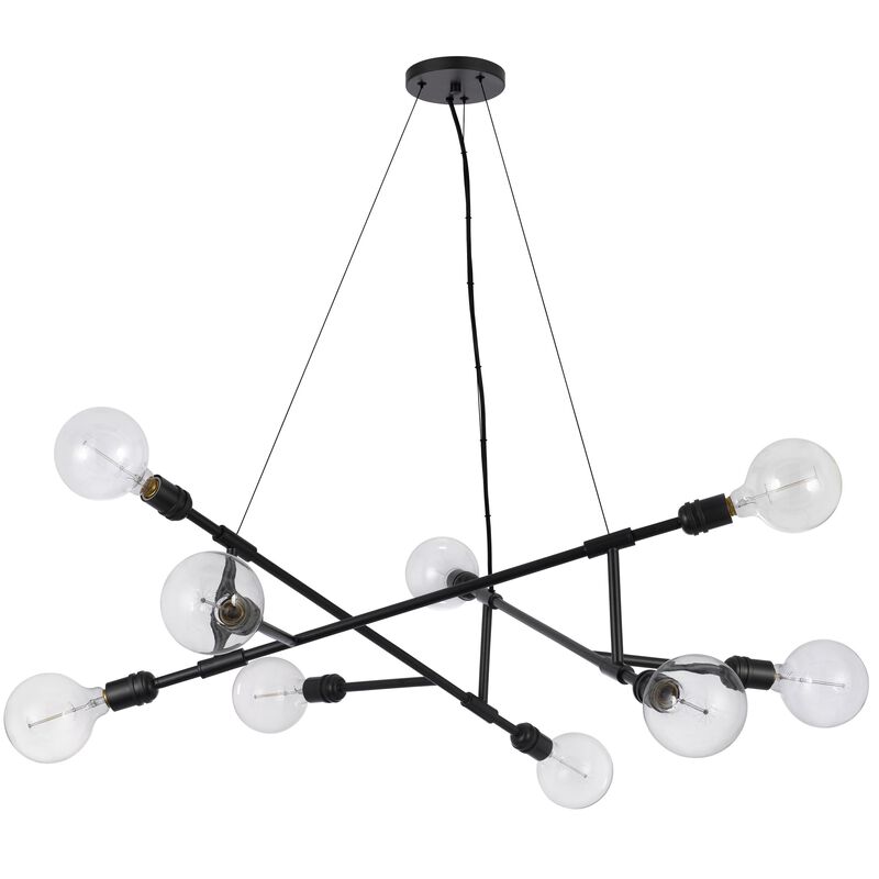 Sena 36 Inch Chandelier, Sputnik Style w Canopy, Charcoal Gray Metal - Benzara