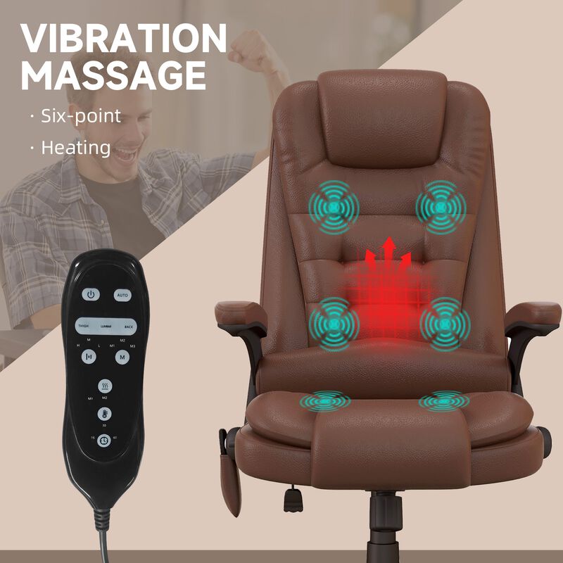 Brown Massage Office Chair: 6 Vibration Points, 3 Heat Modes