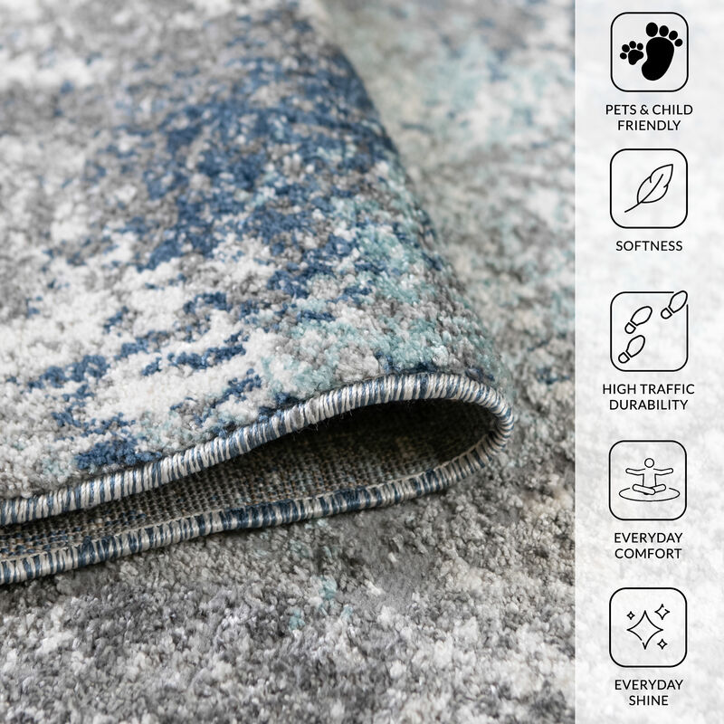 Yasmin Deva Blue/Gray Abstract Polyester Area Rug 9' x 13'