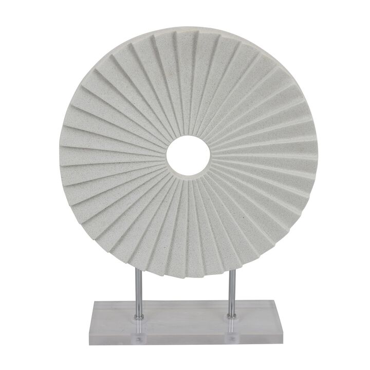 Saina Tabletop Decor, White Acrylic Base, 17 Inch Round Sunburst - Benzara