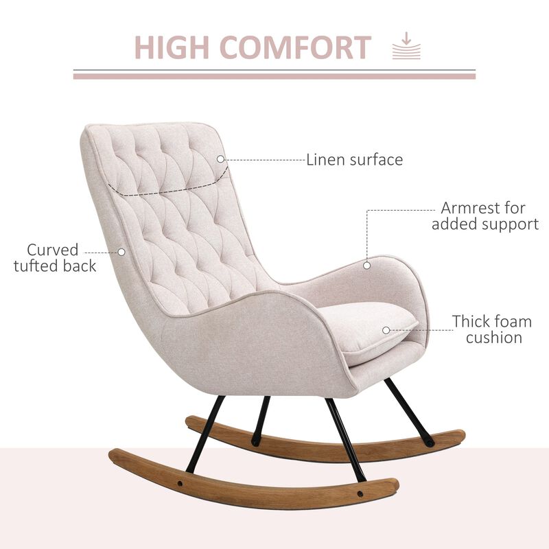 Cream White Retro Rocker: Mid-Century Tufted Wingback Chair