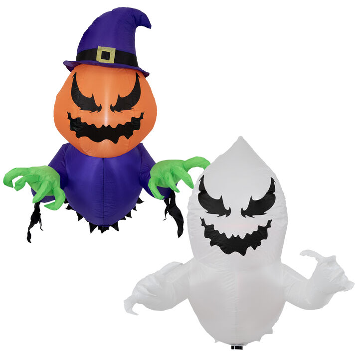 Sunnydaze Pumpkin Jack and Ghost Window Inflatable Halloween Decoration