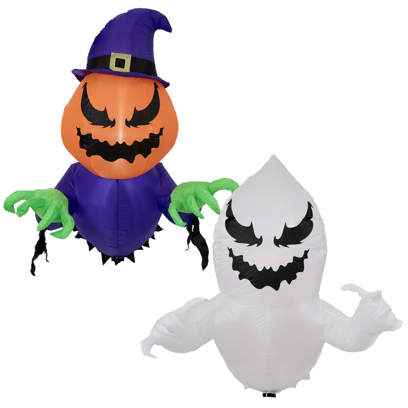 Sunnydaze Pumpkin Jack and Ghost Window Inflatable Halloween Decoration
