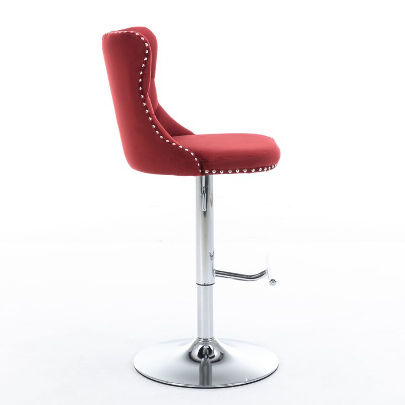 Adjustable Swivel Barstools Set in Wine Red