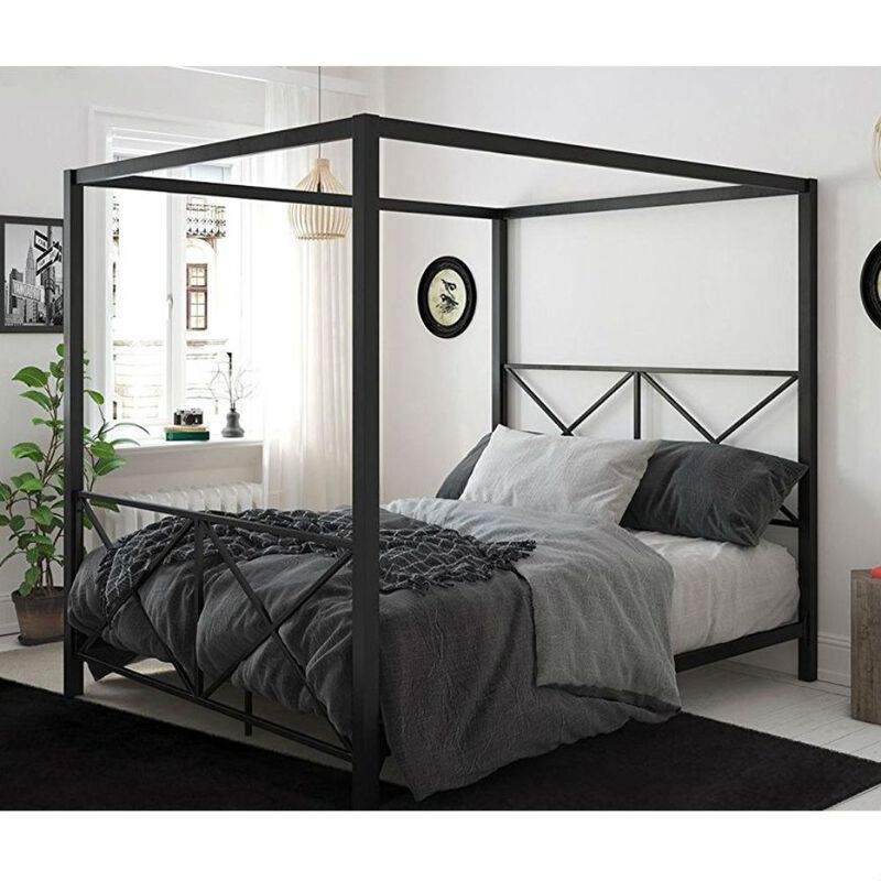 Hivvago Queen size Modern Black Metal Four-Poster Canopy Bed Frame