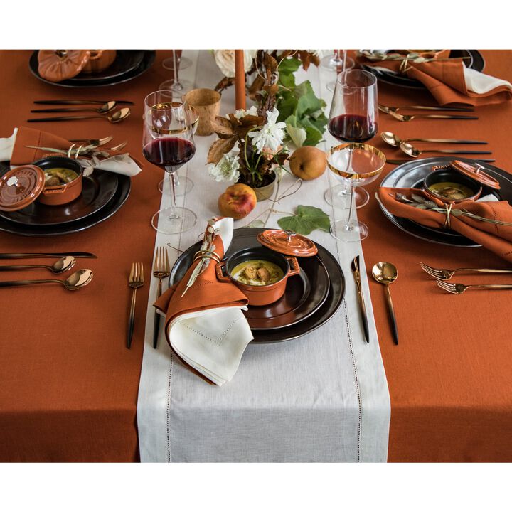 Solino Home 100% Pure Linen Table Runner | Classic Hemstitch for Thanksgiving, Christmas