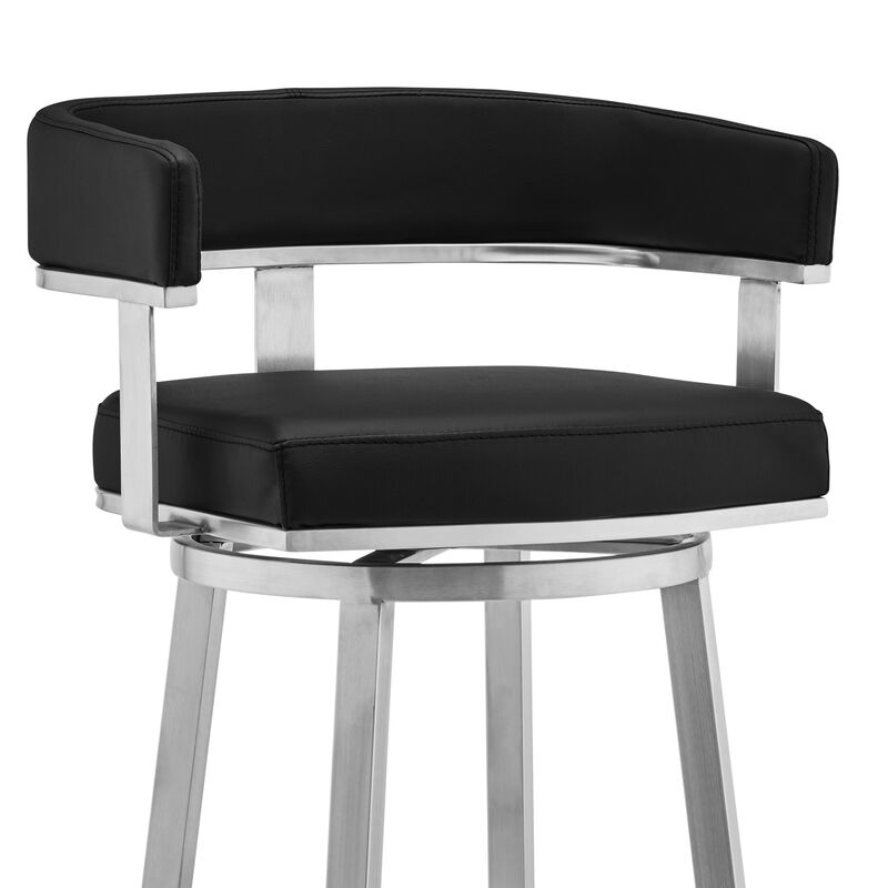 Cohen Bar Height Swivel Bar Stool in Silver Finish with White Faux Leather