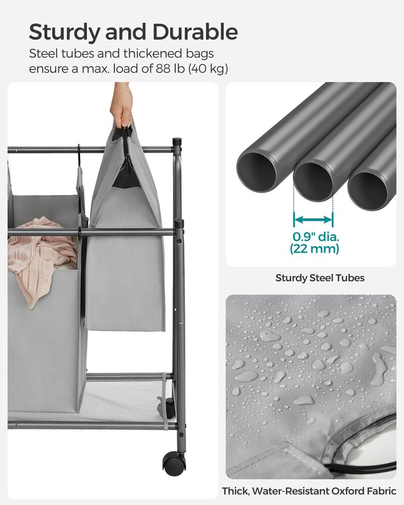 Rolling Laundry Basket with 4 Removable Bags