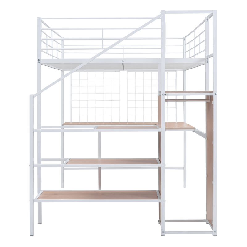 Merax  Metal Loft Bed with Desk and Wardrobe