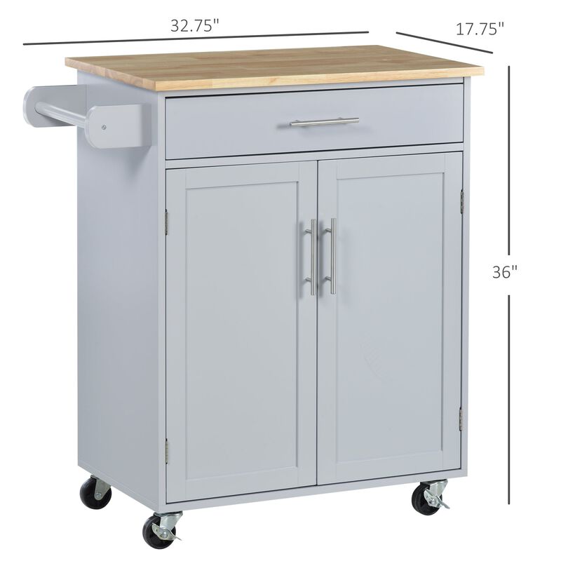 Gray Mobile Kitchen: Rolling Cart Island with Drawer and Towel Rack