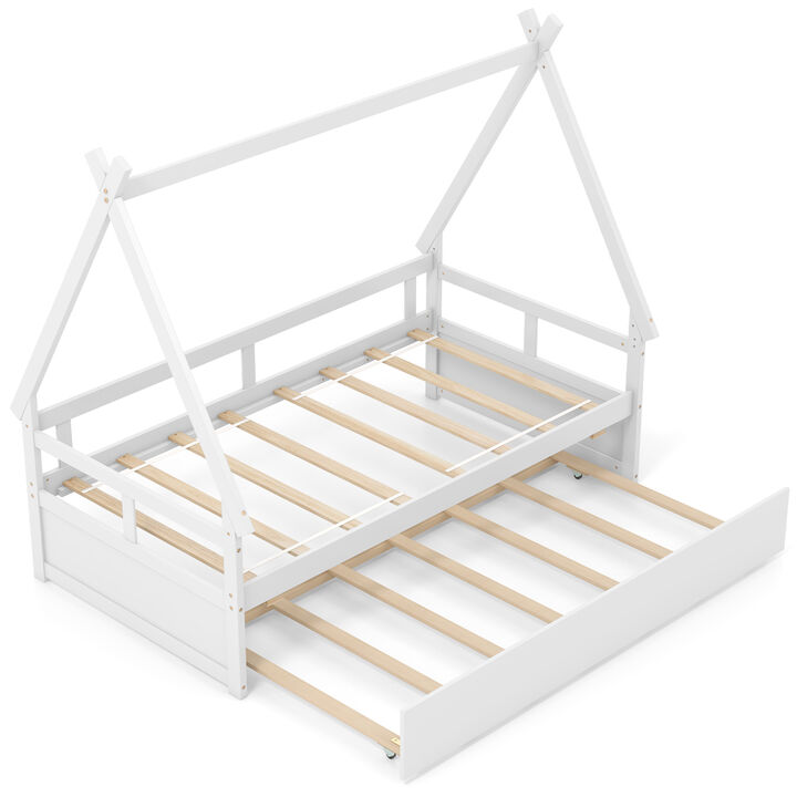 House Bed with Trundle and Safety Guardrail