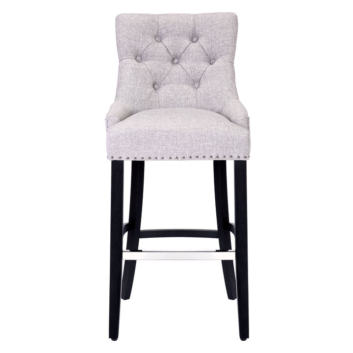 WestinTrends 29" Linen Fabric Tufted Upholstered Bar Stool, Black