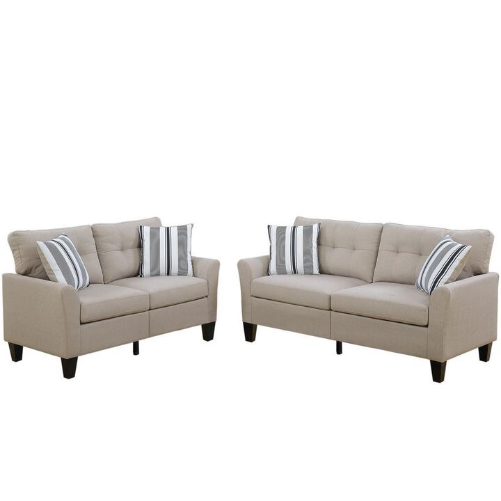 Glossy Polyfiber 2 Piece Sofa Set In Beige-Benzara