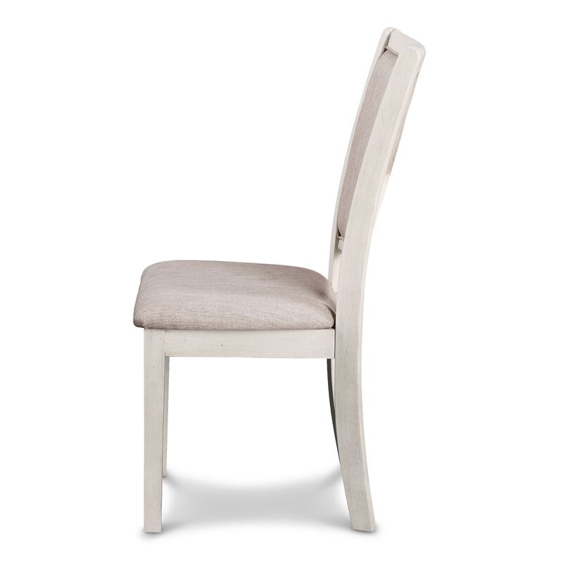 Han Dining Chair Set of 2, Light Brown Fabric, Beige Solid Rubberwood - Benzara