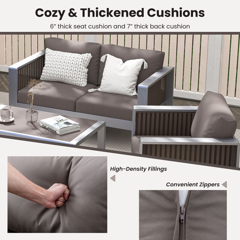 Patio Furniture Aluminum Armchair with Thick Back and Seat Cushion