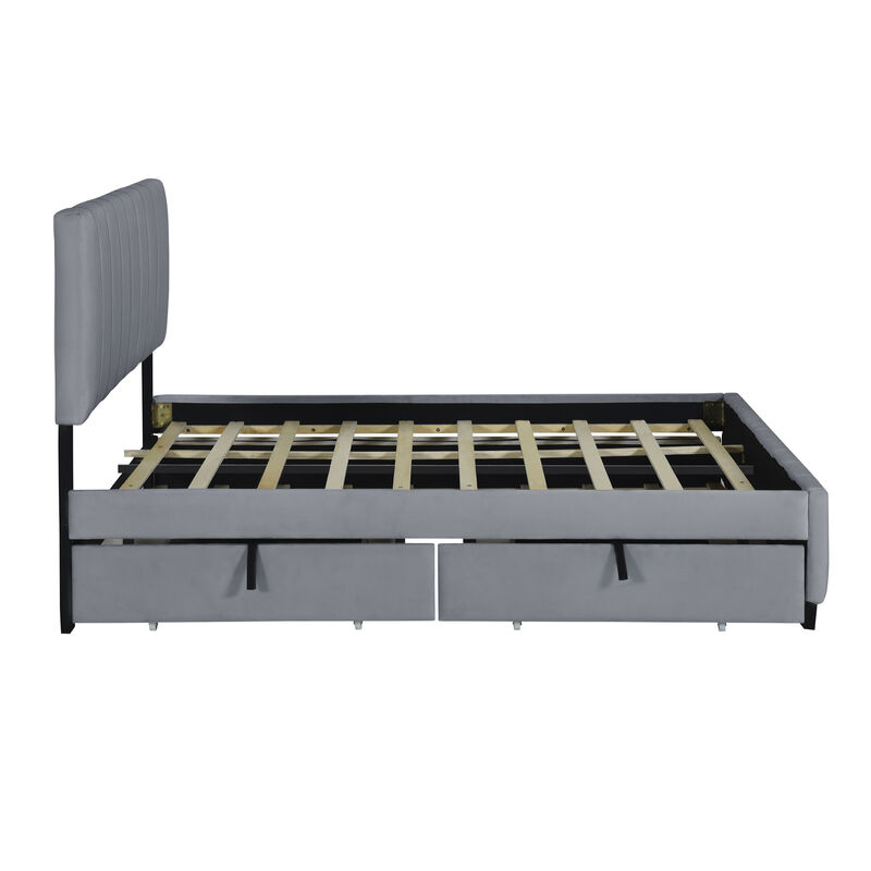 Merax Velvet Platform Bed Frame with  Drawers and Trundle