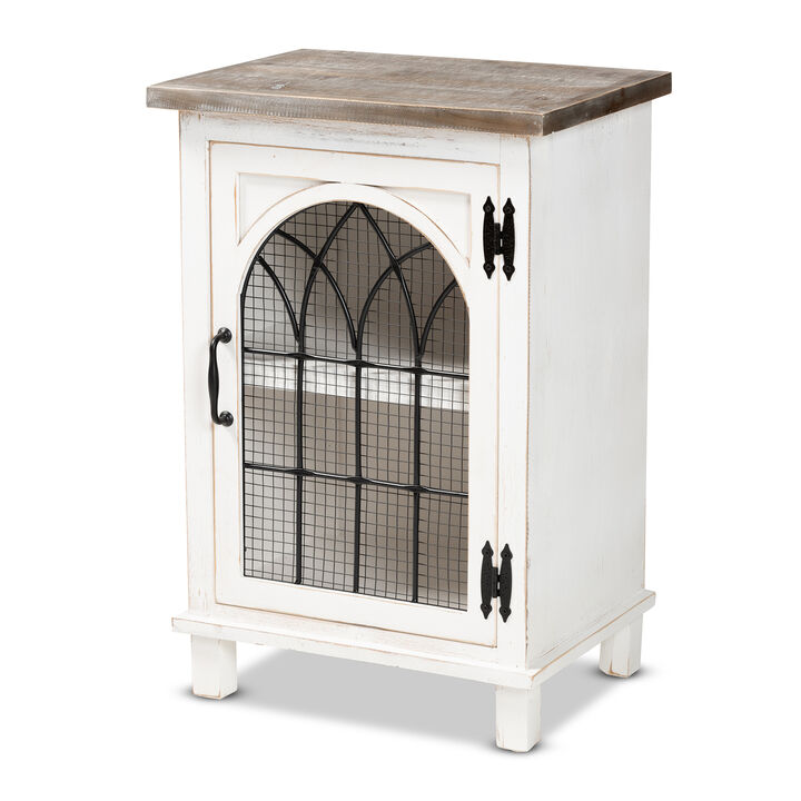 Baxton Studio Faron Two Tone Distressed White And Oak Brown Finished Wood 1 Door End Table