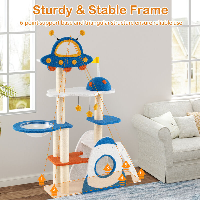 Space Theme Cat Tree Multi-level Cat Tower with Sisal Covered Scratching Posts