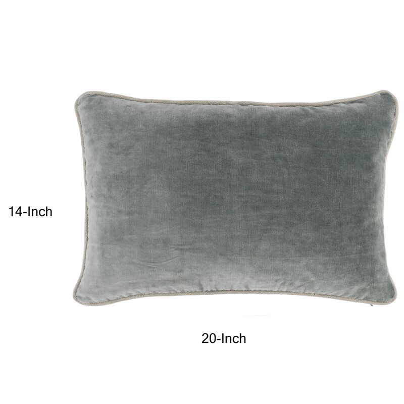 Hillary 20 Inch Velvet Welt Decorative Lumbar Throw Pillow, Sage Green-Benzara