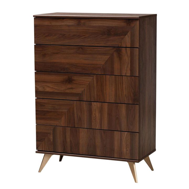 Baxton Studio Transitional Walnut Brown Finished Wood 5-Drawer Storage Chest