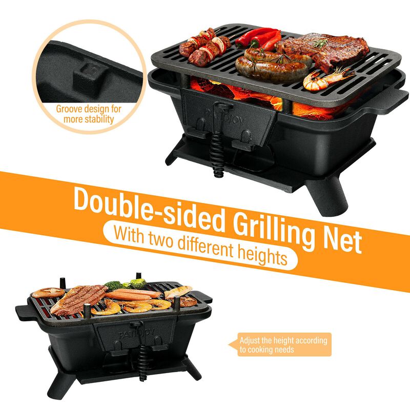 100% Cast Iron Hibachi Grill with Grill Grate Lifter