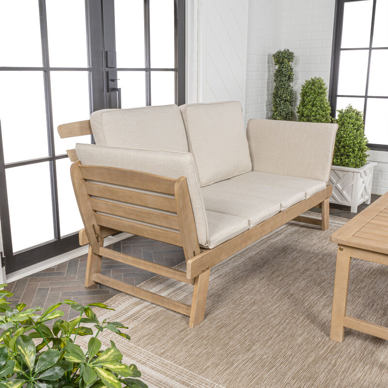 Hartley 2-Seat Modern Scandinavian Folding Wood Outdoor Day Bed Sofa