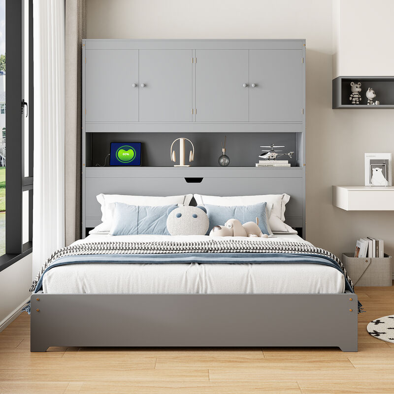 Merax Platform Bed with USB and Storage Headboard